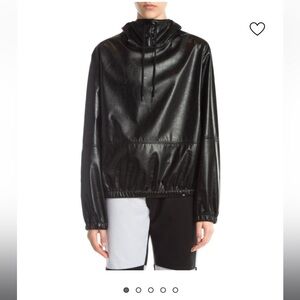 MSGM Faux leather black hoodie pullover sweatshirt 46 XS